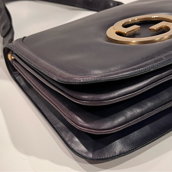 Gucci 1970s navy blue Blondie gold interlocking GG shoulder bag 2-ways accordion - Picture 10 of 16